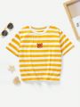 SHEIN Kids EVRYDAY Tween Girl Striped Bear Patched Detail Tee