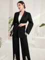 SHEIN Modely Ladies' Lace Trim Open Sleeve Suit Set