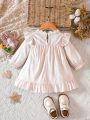 Baby Girl Floral Embroidery Flounce Sleeve Ruffle Hem Dress