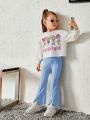 SHEIN Young Girl Sweet & Cool Pullover Hoodie With Solid Color Flared Pants