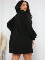 SHEIN CURVE+ Plus Size Solid Color High Neck Batwing Sleeve Dress