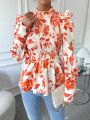 SHEIN Frenchy Women's Floral Print Shirred Blouse