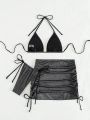 SHEIN Swim SXY Women'S Halter Neck Strap Swimsuit Set