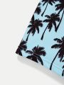 SHEIN Boys' Casual Comfortable Coconut Palm Pattern Soft Swim Trunks And Swimming Cap, Loose Fit