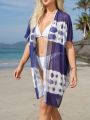 SHEIN Swim Classy Women's Contrast Color Short Sleeve Kimono