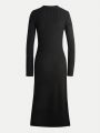 1pc Ladies' Solid Color Ribbed Knitted Dress