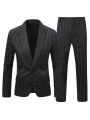 Extended Sizes Men's Striped Notched Lapel Suit Set