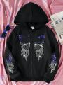 Teen Girl Rhinestone Butterfly Graphic Zip Up Hoodie