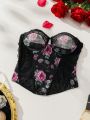 SHEIN Floral Print Contrast Lace Bandeau Underwire Corset Top