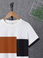 SHEIN Kids Nujoom Tween Boys' Loose Fit Colorblock Short Sleeve T-Shirt