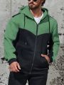 Men's Color Block Drawstring Hooded Sweatshirt