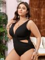 SHEIN Swim Classy Plus Size Women'S Cross Design Wide Strap One-Piece Swimsuit