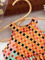 SHEIN Baby Girl Casual Geometric Pattern Halter Neck Dress For Vacation