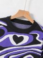 Short Heart-shaped Weave Pattern Pullover Sweater