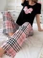 Women's Letter Print Plaid Pajama Set