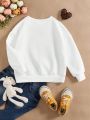 Toddler Girls' Casual Letter Printed Long Sleeve Hoodie, Suitable For Autumn And Winter