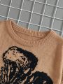 SHEIN Coolane Skull & Text Print Round Neck Casual Long Sleeve Knit Sweater