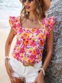 SHEIN VCAY Women's Floral Print Vacation Style Square Neckline Shirt
