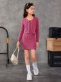 SHEIN Tween Girl Solid Cami Dress & Button Front Coat