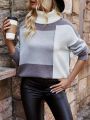 Women's High Neck Colorblock Drop Shoulder Sweater