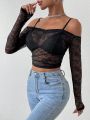 SHEIN BAE Off-shoulder Lace Perspective Women's Top