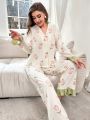 Floral Print Ruffle Trim PJ Set