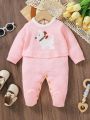 SHEIN Baby Girls' Cartoon Patterned Knit Romper Jumpsuit