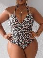 SHEIN Swim Vcay Plus Size Leopard Print Halter Neck One-Piece Swimsuit