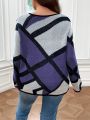 SHEIN LUNE Plus Geo Pattern V Neck Sweater