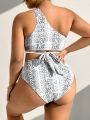 SHEIN Swim SXY Plus Size Women'S One Shoulder Snake Print Separated Swimsuit