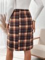 SHEIN LUNE Plaid Skirt With Patch Pockets