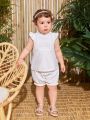 Baby Girl Sweet And Elegant Top With Lotus Leaf Hem And Bloomer Shorts Set For Summer