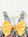 Baby Girl Floral Butterfly Bowknot Sleeveless Dress With Hat, Spring/Summer