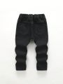 Young Boy Letter & Bear Patched Ripped Jeans