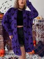 PUNK Plus Halloween Bat Pattern Drop Shoulder Open Front Cardigan