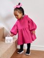 SHEIN Baby Girl Lantern Sleeve Hooded Dress