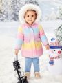 SHEIN Baby Girl Ombre Flap Detail Hooded Puffer Coat