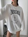 Dazy Star Women's Drop Shoulder Plant Print Sweatshirt