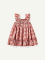 Cozy Cub Baby Girl Plant Pattern Square Neckline Ruffled Waist Dress With Flounce Trim