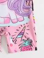 Baby Girl Unicorn Print Zipper Back One Piece Swimsuit With Cap