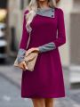 Women's Colorblock Button Detail Dress