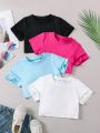 SHEIN Kids CHARMNG Young Girl 4pcs Short Sleeve T-Shirt Set