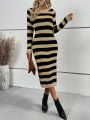 SHEIN Frenchy Striped High-slit Sweater Dress