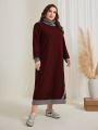SHEIN Mulvari Women's Plus Size Color Block High Neck Bodycon Dress