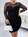 SHEIN Privé Plus Size Mesh Patchwork Pleated Bodycon Dress For Women