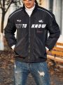 Men's Letter Print Zipper Design Motorcycle Padded Jacket With Lining