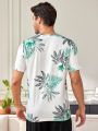 Men'S Tropical Printed Round Neck T-Shirt, Homewear Top