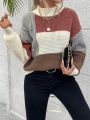 SHEIN Essnce Color Block Mock Neck Drop Shoulder Sweater