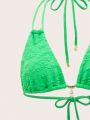 SHEIN Swim SXY Ladies' Textured Halter Neck Bikini Set