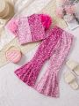 SHEIN Kids CHARMNG Young Girls' Imitation Pearl & Mesh Fashionable Sweet & Cool 2pcs/Set Outfit For Summer